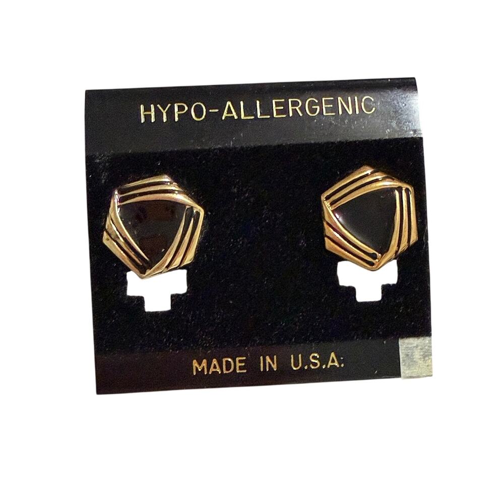 Vintage Y2K Black & Gold Geometric Pierced Stud Earrings via